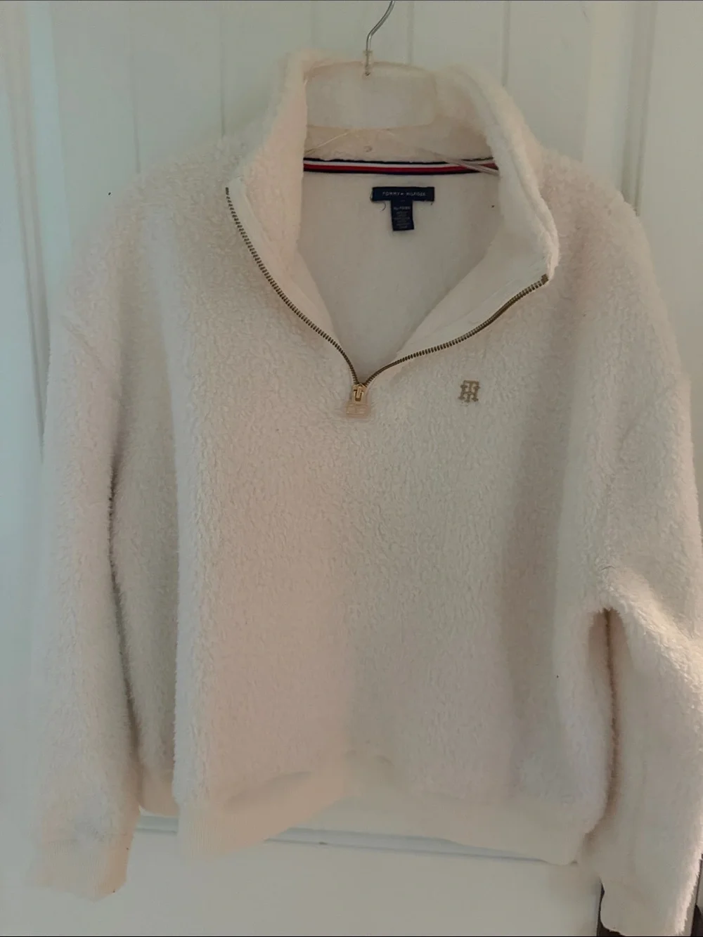 Tommy Hilfiger Ivory Sherpa Quarter-Zip Pullover